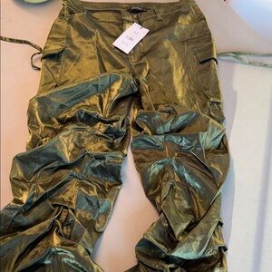 Akira Metallic Olive Green Cargo Pants - M NWT